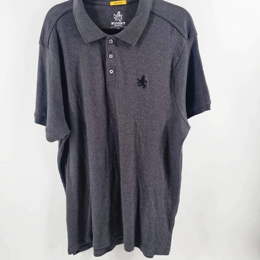 Rugby University Polo Shirt Mens XL Gray Short Sleeve Lion Crest - Picture 2 of 4